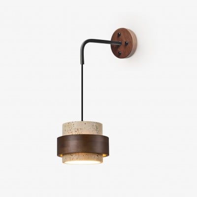 Stonova Travertine Bucket Wooden Ring Wall Sconce HL1114