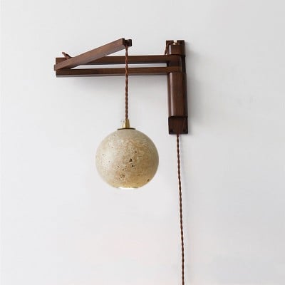 Traditionell japansk trätravertinkula, infällbar vägglampa HL1111