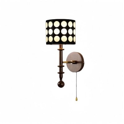 French White Polka Dot Fabric Cylinder Shade Ash Wood Wall Lamp HL1118 French White Polka Dot Fabric Cylinder Shade Ash Wood Wall Lamp HL1118