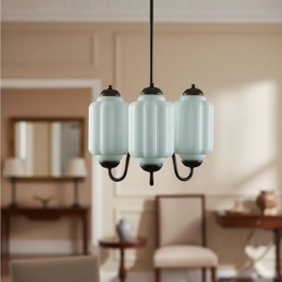 Vintage Eloise Milk Glass Ribbed Chandelier HL1081 Vintage Eloise Milk Glass Ribbed Chandelier HL1081