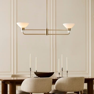 Calvor Linear 2 Light Chandelier - Porcelain Shades and Bronze Finish HL1604 Calvor Linear 2 Light Chandelier - Porcelain Shades and Bronze Finish HL1604