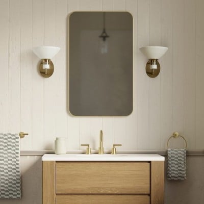 Calvor Champagne Bronzen Wandlamp – Porseleinen Ivoorkleurige Kap Wandlamp met Bedrade Kabel HL1608