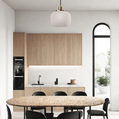 Suspension moderne en verre côtelé Pelviona - Plafonnier givré et laiton HL1441