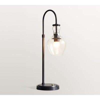 Lampe de table Lawson en verre recyclé avec port USB – Design moderne en laiton et bronze HL1532