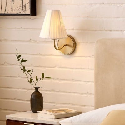 Fibura Strakke metalen wandlamp met linnen kap - Wandkunst HL1591
