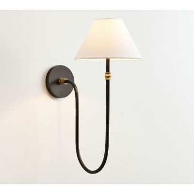 Kinkiet Calin Classic – żelazna lampa ścienna z białym lnianym kloszem HL1549