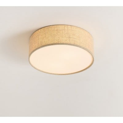 Dumora Linen Drum Ceiling Light - Flush Mount Iron Fixture with Fabric Shade HL1571 Dumora Linen Drum Ceiling Light - Flush Mount Iron Fixture with Fabric Shade HL1571