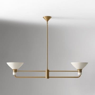 Calvor Linear 2 Light Chandelier - Porcelain Shades and Bronze Finish HL1604 Calvor Linear 2 Light Chandelier - Porcelain Shades and Bronze Finish HL1604