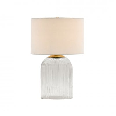 Lampe de table Bravira en verre strié – Éclairage moderne avec abat-jour en lin HL1565