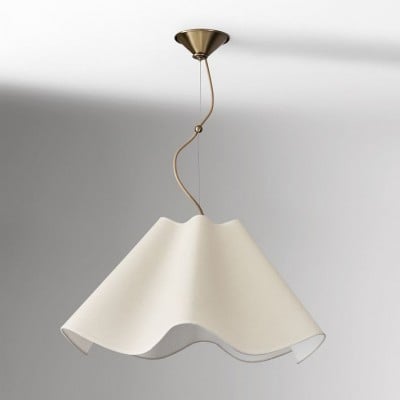 Lampa wisząca Oslan Ivory Linen – nowoczesna lampa sufitowa z abażurem w kształcie muszli HL1584