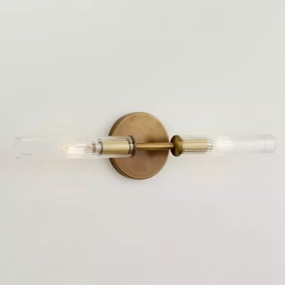 Alice Rustik Transparent Cooper Ribbed Glaslampa med Dubbelt Rör HL1360