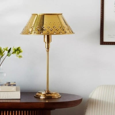 Auriglow Brass Floral Design Perforated Table Lamp – Space Age Inspired HL1385 Auriglow Brass Floral Design Perforated Table Lamp – Space Age Inspired HL1385
