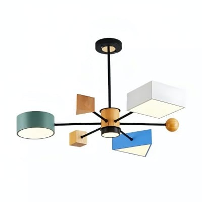 Lampadario in legno con blocchi colorati - Ramo 4 luci per cameretta HL1354