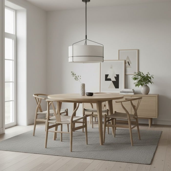 Lniana lampa wisząca Horelia - Nordic Lampa wisząca w kształcie bębna HL1491 Lniana lampa wisząca Horelia - Nordic Lampa wisząca w kształcie bębna HL1491