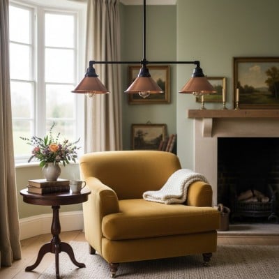 Conique Metal Hand-Aged Copper Chandelier - 3 Light Industrial Pendant - Island Lighting HL1751