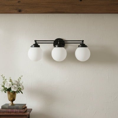 Glorica Glass Modern badrumslampa - 3 ljusslingor Globformad badrumsarmatur Opalglas HL1714