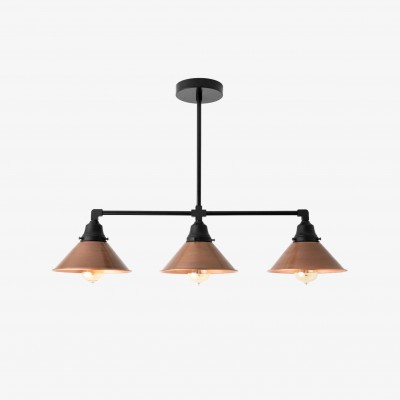 Conique Metal Hand-Aged Copper Chandelier - 3 Light Industrial Pendant - Island Lighting HL1751