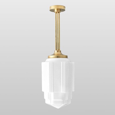 Geotower Glass Brass Pendant – Opal Globe Art Deco Hanging Light HL1740