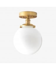 Lampa sufitowa Geotower z mosiądzu i szkła – ręcznie dmuchana opalowa kula HL1727