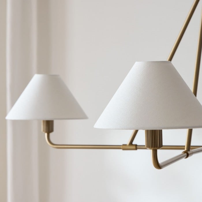 Lampa wisząca Diora – nowoczesna metalowa oprawa z kloszami lnianymi HL1499 Lampa wisząca Diora – nowoczesna metalowa oprawa z kloszami lnianymi HL1499