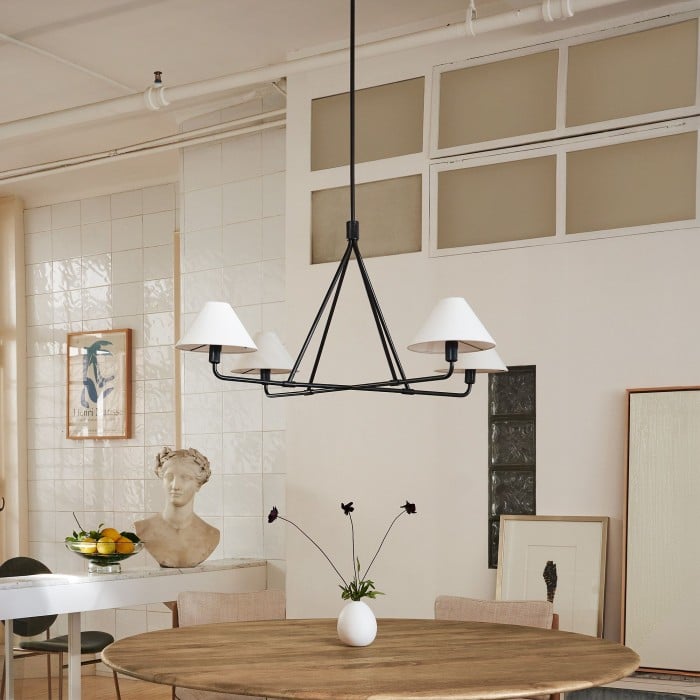 Lampa wisząca Diora – nowoczesna metalowa oprawa z kloszami lnianymi HL1499 Lampa wisząca Diora – nowoczesna metalowa oprawa z kloszami lnianymi HL1499