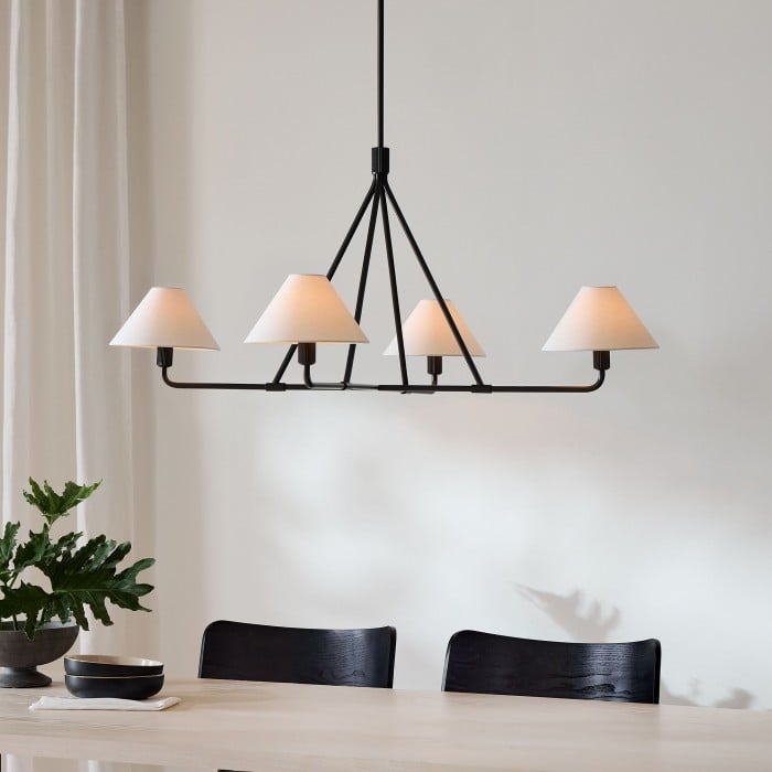 Lampa wisząca Diora – nowoczesna metalowa oprawa z kloszami lnianymi HL1499 Lampa wisząca Diora – nowoczesna metalowa oprawa z kloszami lnianymi HL1499