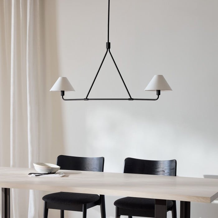 Lampa wisząca Diora – nowoczesna metalowa oprawa z kloszami lnianymi HL1499 Lampa wisząca Diora – nowoczesna metalowa oprawa z kloszami lnianymi HL1499