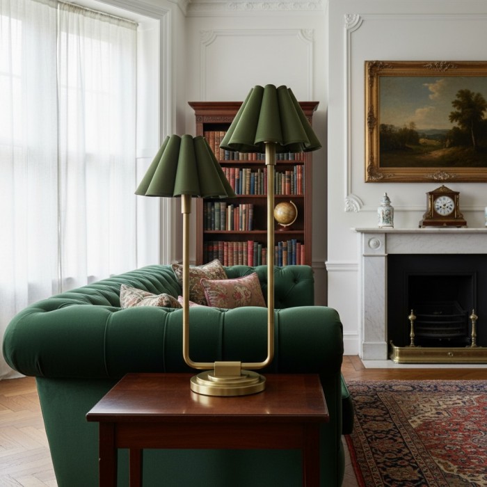 Nowoczesna lampa stołowa w stylu vintage – abażur w kształcie muszli, lampa Capirise z metalową podstawą HL1381 Nowoczesna lampa stołowa w stylu vintage – abażur w kształcie muszli, lampa Capirise z metalową podstawą HL1381