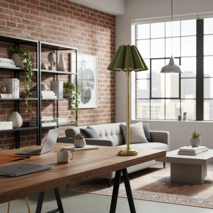 Lámpara de mesa vintage moderna con pantalla festoneada, base de metal, HL1381 Lámpara de mesa vintage moderna con pantalla festoneada, base de metal, HL1381