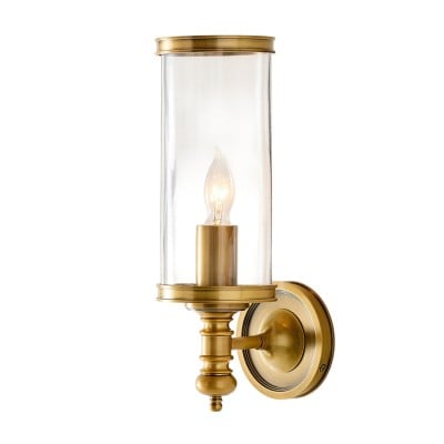 Applique cylindrique en verre Driscoll - Applique murale classique en fer avec abat-jour en verre transparent HL1537