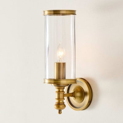 Applique cylindrique en verre Driscoll - Applique murale classique en fer avec abat-jour en verre transparent HL1537