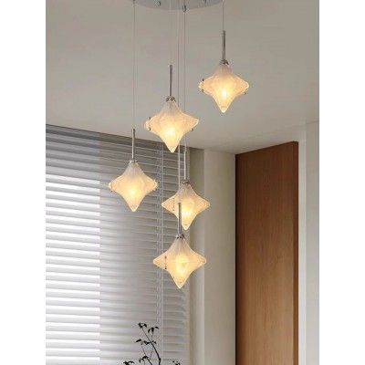 Art Deco Star Staircase Pendant Light - Frosted Glass Hanging Fixture - Astris Altair HL1795