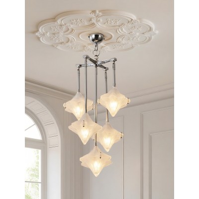 Art Deco Astris Star Chandelier - Frosted Glass Deco Fixture for Dining Room HL1791