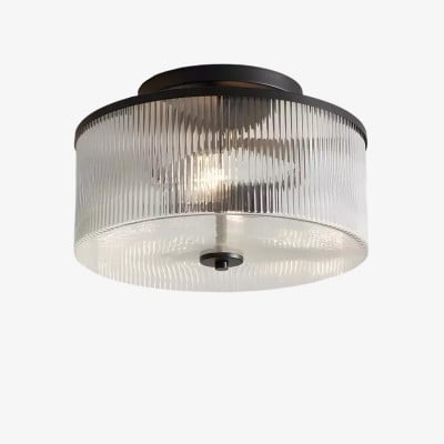 Plafondlamp van geribbeld glas in trommelvorm - Vintage Farmhouse Flush Mount HL1812