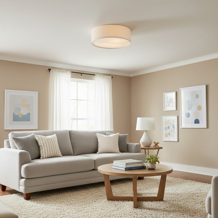 Lámpara de techo Dumora Linen Drum - Lámpara empotrada de hierro con pantalla de tela HL1571 Lámpara de techo Dumora Linen Drum - Lámpara empotrada de hierro con pantalla de tela HL1571