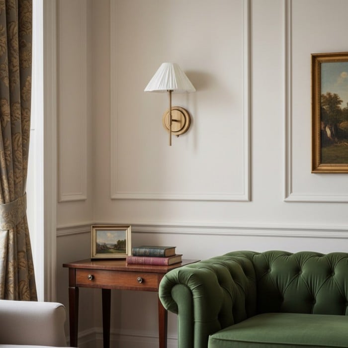 Lindi - Wandleuchte aus gealtertem Messing und Leinen mit Wellenkante HL1804