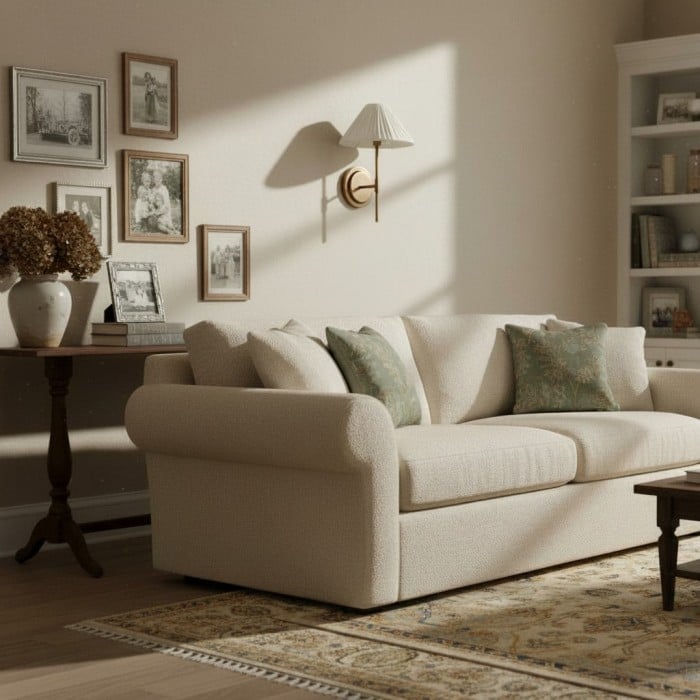 Lindi - Wandleuchte aus gealtertem Messing und Leinen mit Wellenkante HL1804