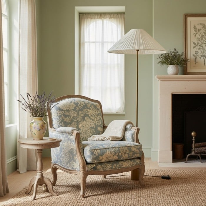 Lindi - Stehlampe aus gealtertem Messing und Leinen mit Wellenkante HL1801