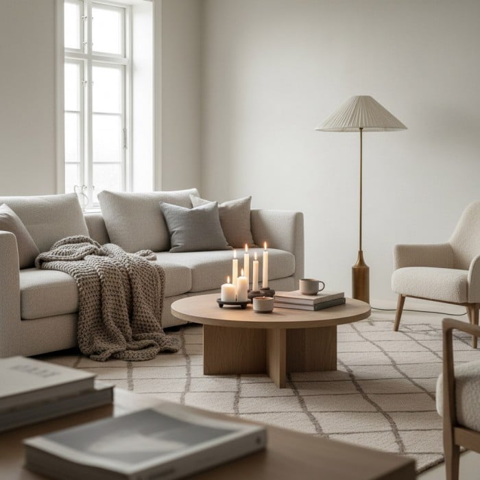 Lindi - Stehlampe aus gealtertem Messing und Leinen mit Wellenkante HL1801