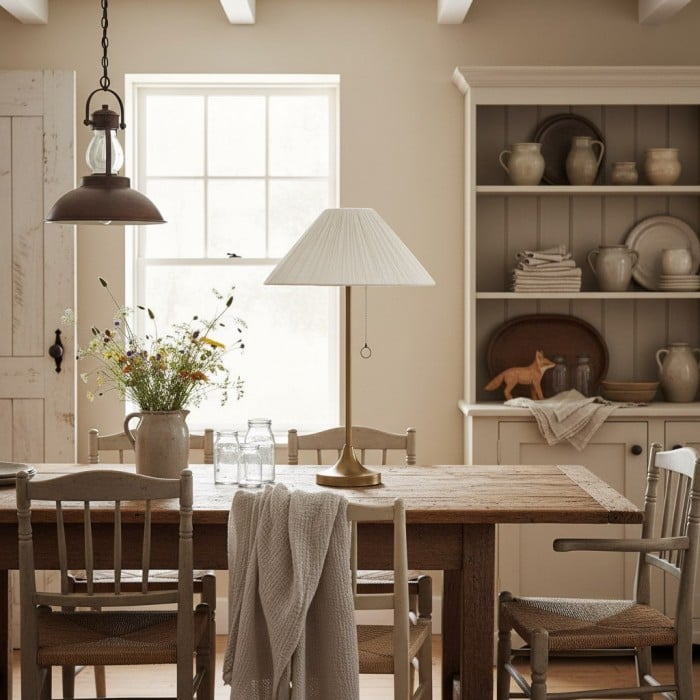 Lindi - Tischlampe aus gealtertem Messing und gewelltem Leinen HL1802