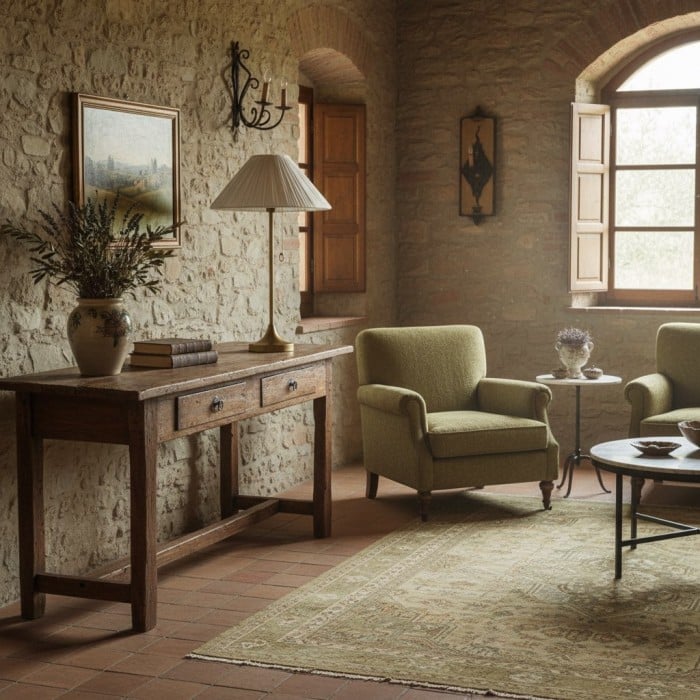 Lindi - Tischlampe aus gealtertem Messing und gewelltem Leinen HL1802