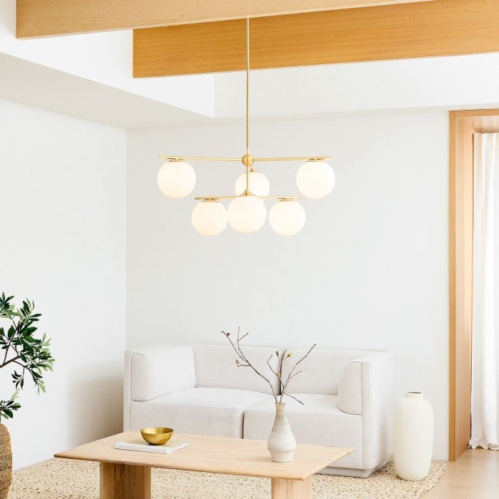 Lampadari in vetro opalino Alessora in ottone - Ideali per aree esterne coperte HL1472