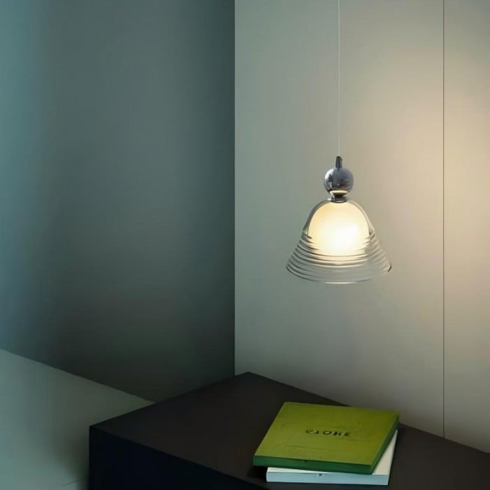 Geribbelde glazen Sunset hanglamp - Chromen design accentlamp HL1840