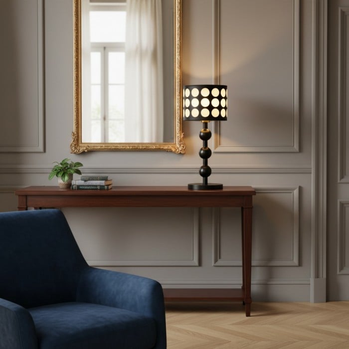 Lampe de table à motif pois rétro - Lampadaire en bois pour salon HL1844