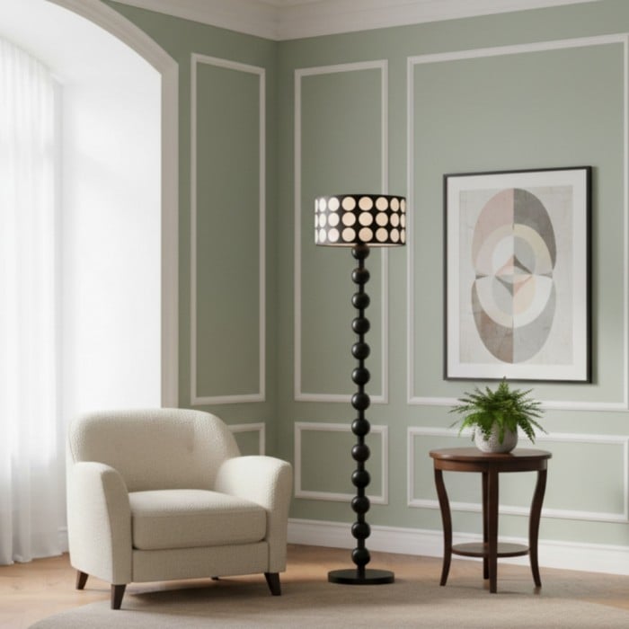 Lampe de table à motif pois rétro - Lampadaire en bois pour salon HL1844