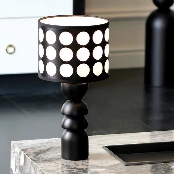 Lampe de table vintage en bois - Lampadaire à motif à pois pour chambre HL1845
