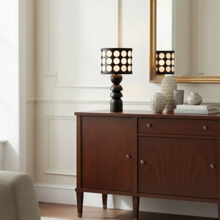 Lampe de table vintage en bois - Lampadaire à motif à pois pour chambre HL1845