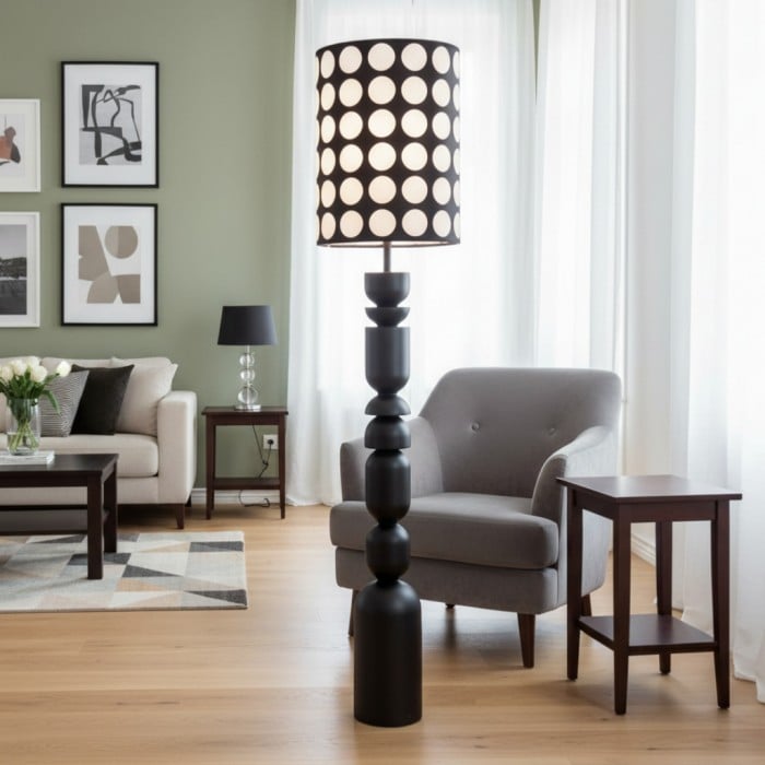 Lampe de table vintage en bois - Lampadaire à motif à pois pour chambre HL1845