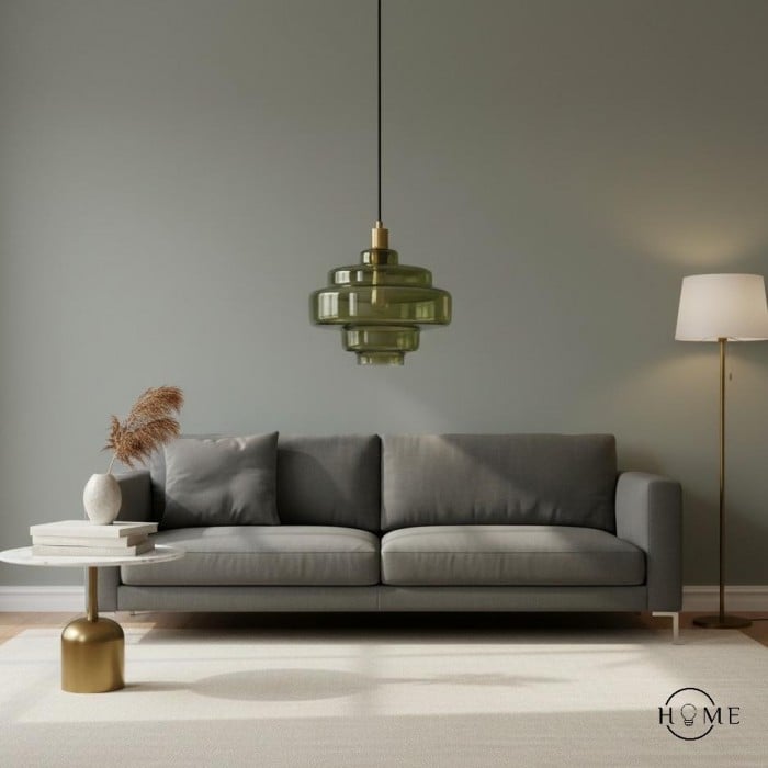 Vintage grönt glashänge - Art Deco-barlampa i flera etapper HL1064