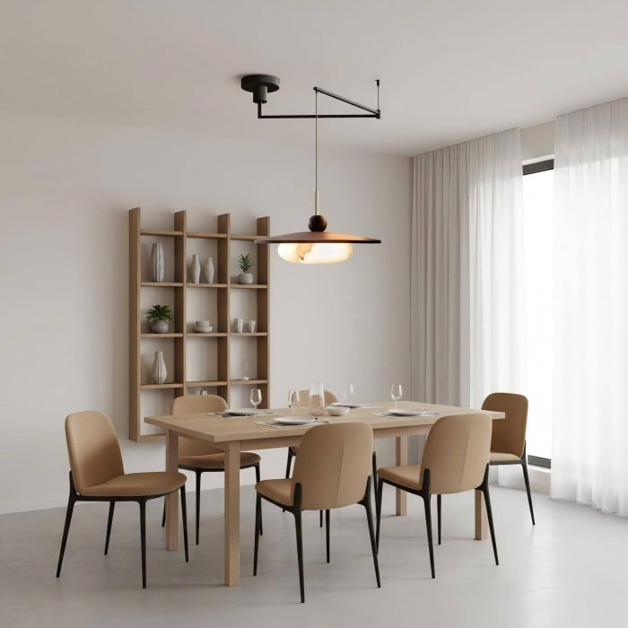 Moderne hanglamp met houten schijf en zwenkarm HL1057